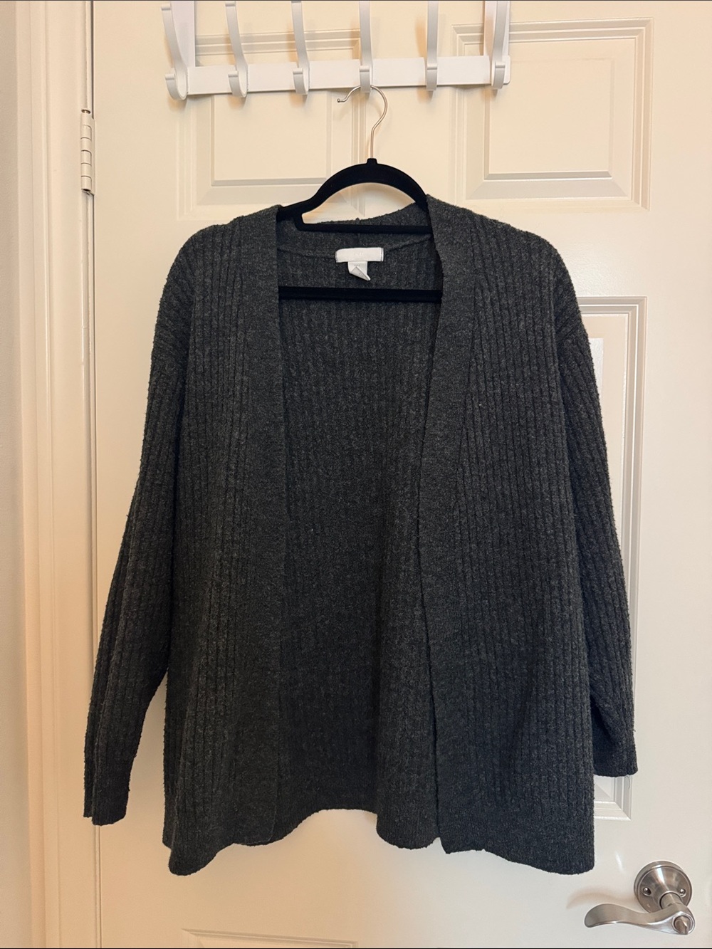 H&M Cozy Open-Front Charcoal Ribbed Cardigan Sweater